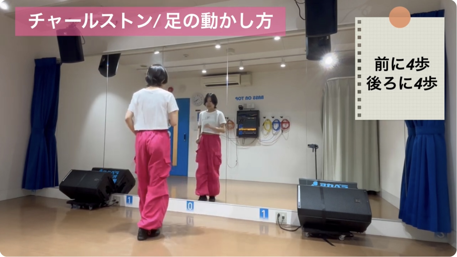 チャールストンの基本姿勢：背筋を伸ばして前後に4歩ずつ歩く基本動作