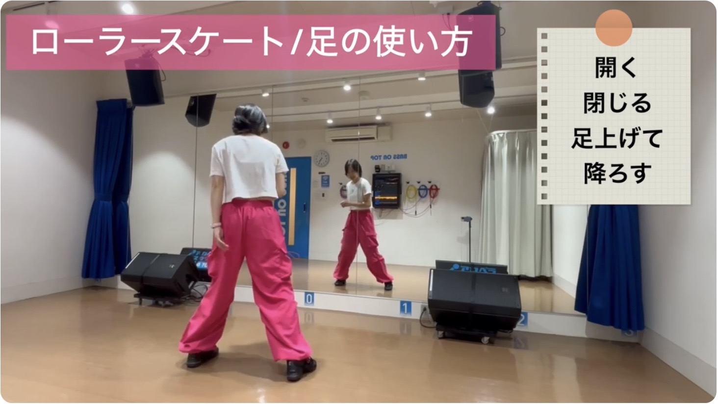 ローラースケートのステップ：右足を滑らせるように開く